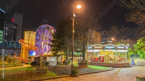 Fairground Christmas Market in Manchester England Time Lapse
