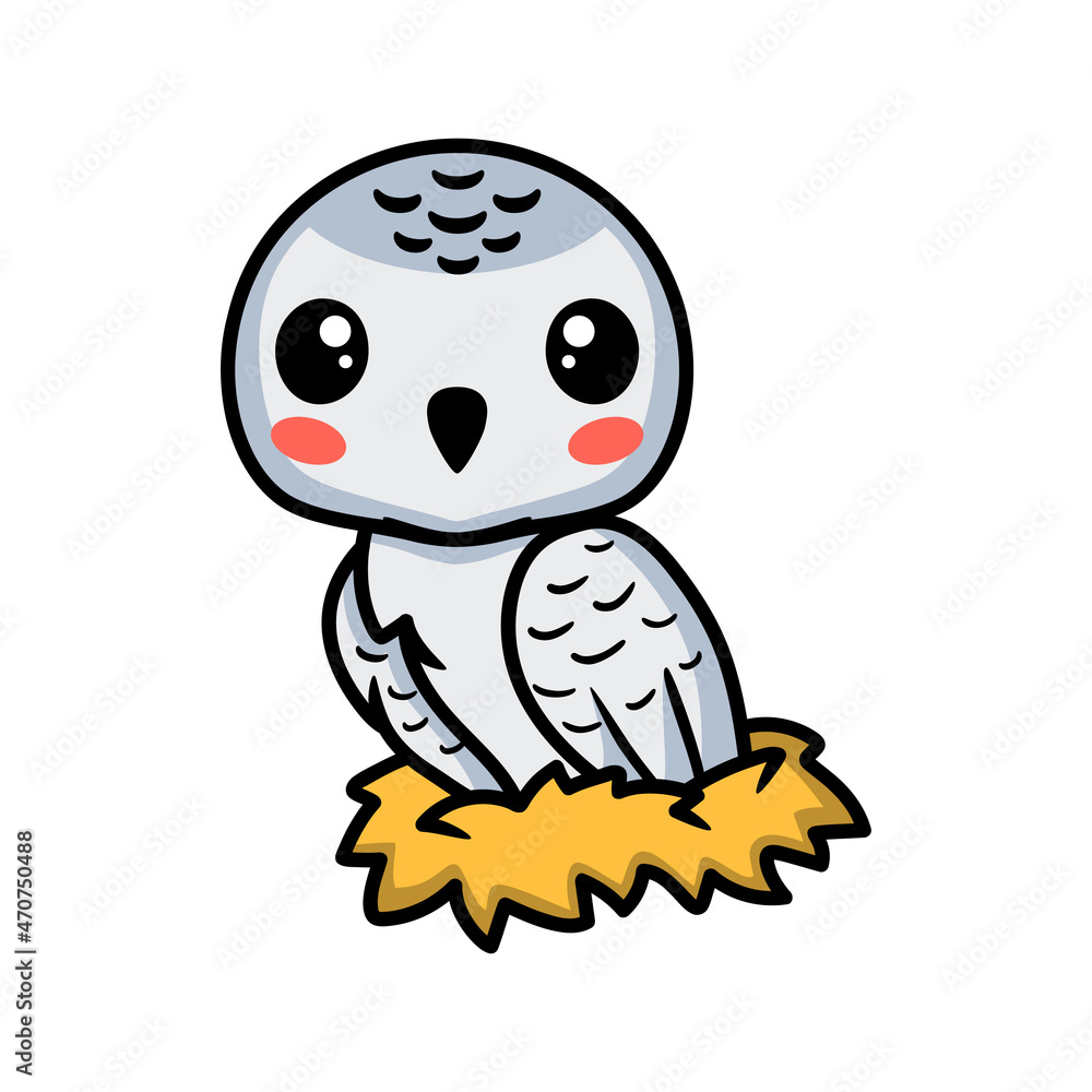 Obraz premium Cute little white polar owl cartoon