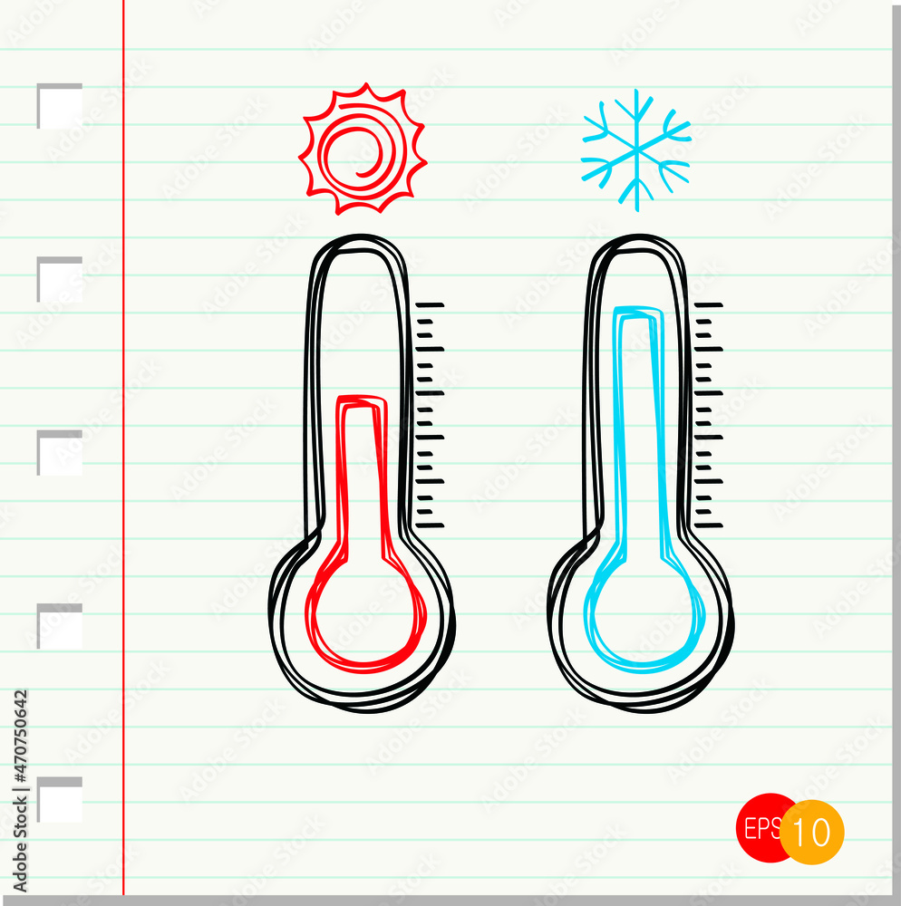 Sketch of Thermometer icon on paper background vector, vector illustration Sketch of Thermometer icon on paper background vector, vector illustration