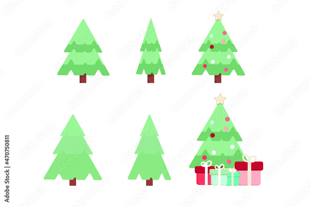 Christmas tree collection. Holiday flat illustration . set of christmas trees .
