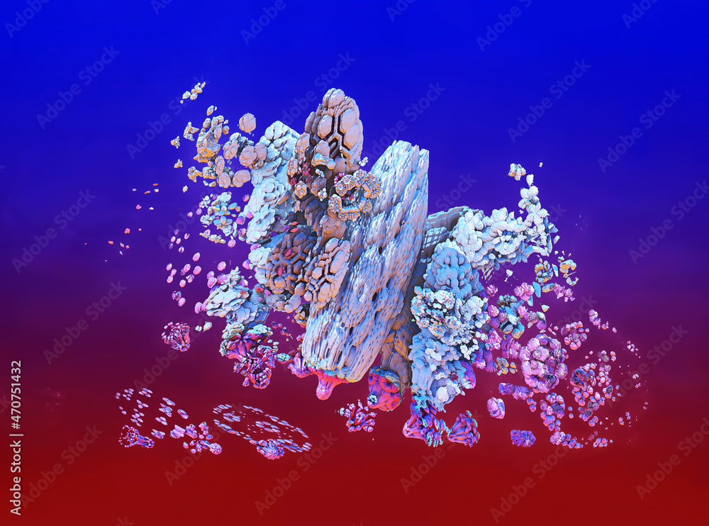 Fantastic explosion, splash and splatter, digital fractal art, 3d rendered Stock Illustration