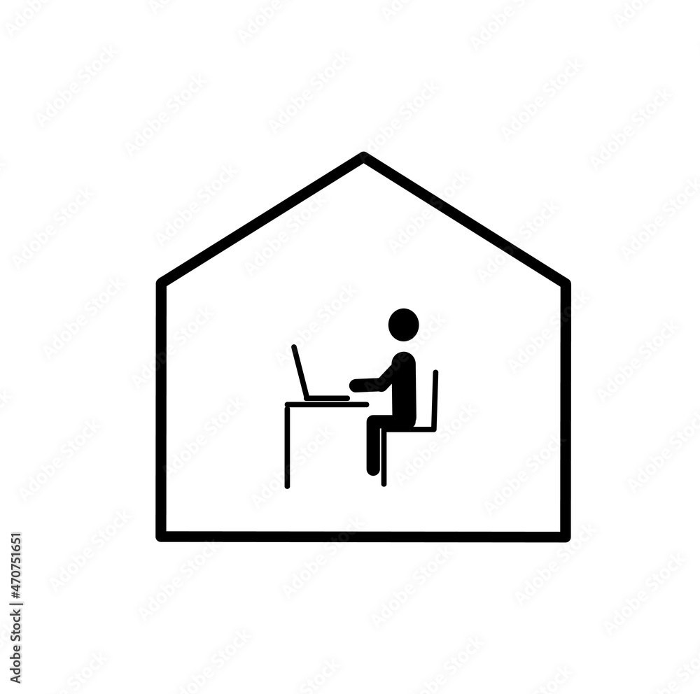 Home office remote work icon, freelance, figure of a man at a desk working on a laptop, icon isolated on a white background Home office remote work icon, freelance, figure of a man at a desk working on a laptop, icon isolated on a white background