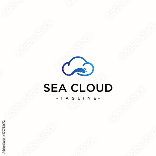 Cloud sea logo design design ilustration premium vector, cloud computing logo