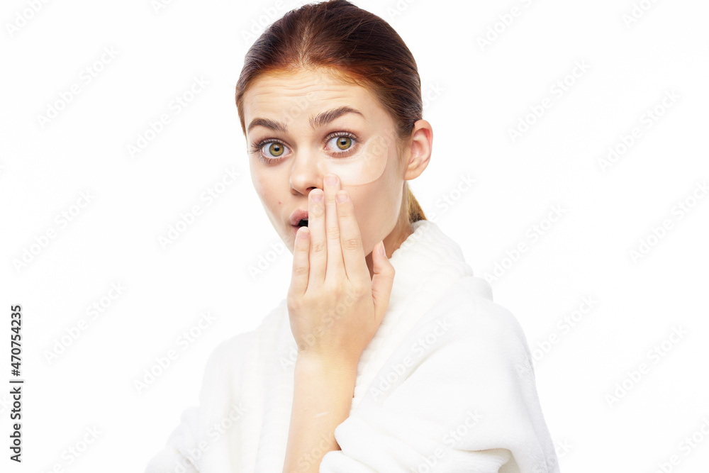 pretty woman in white robe face skin care collagen pretty woman in white robe face skin care collagen