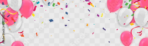 Color flying balloons isolated on Background with white and pink balloons . Vector Design