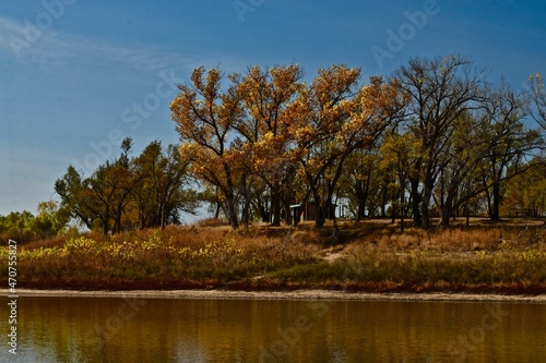 Shoreline and Grasslands at Lake McClellan in the Autumn of 2021, The Texas Panhandle near Amarillo. photo