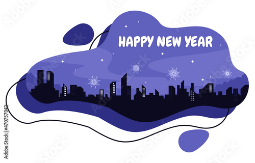 Fluid Liquid Cityscape City Building New Year Card Vector Illustration