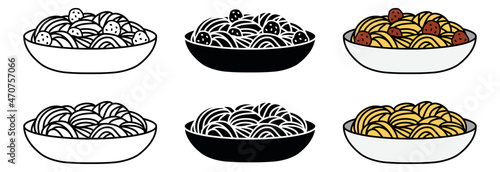 Spaghetti and Meatball Clipart Set - Outline, Silhouette and Color