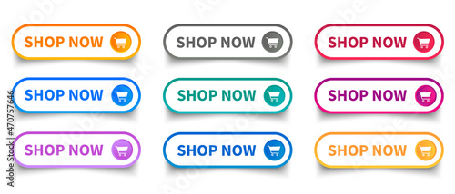 Shop now. Set of button shop now or buy now. Modern collection for web site. Vector illustration.