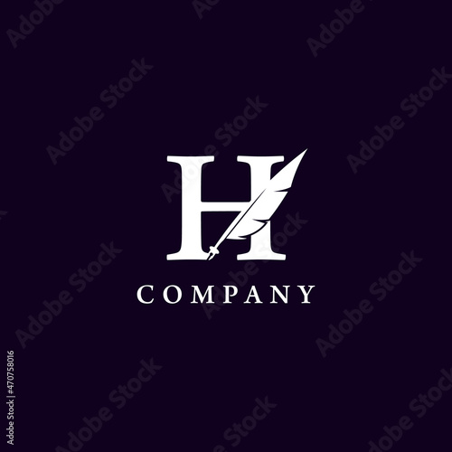 Letter H with Feather Quill Pen Notary Writer Journalist Logo Design Inspiration