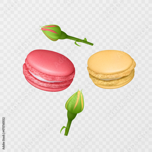 Illustration of Tasty colorful french macaron, realistic macaron on light background, vector format