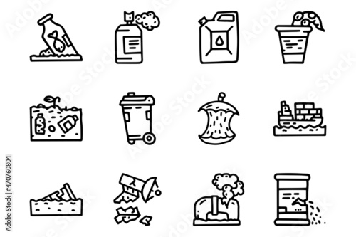 Pollution line vector doodle simple icon set