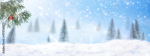 Christmas background. Snow and Christmas trees