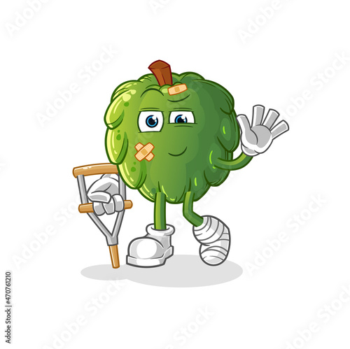 soursop sick with limping stick. cartoon mascot vector