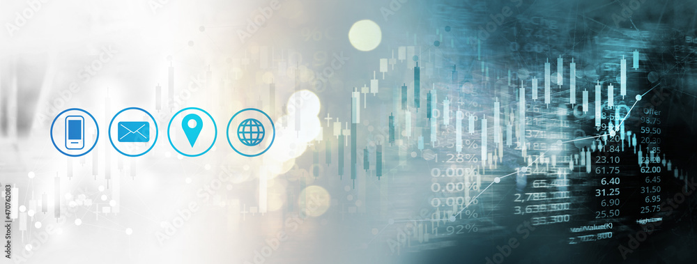 Obraz premium communication symbol and index number and graph of stock market business banner abstract background