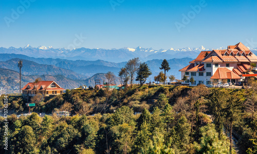 Tourist resorts with scenic Himalaya mountain landscape at Himachal Pradesh, India