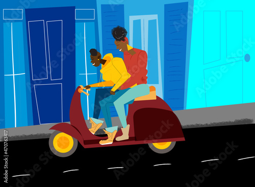 Lesbian couple riding a scooter together 