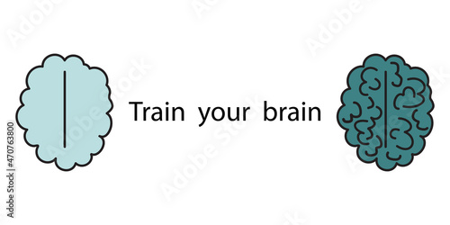 Brain icon. Train your mind logo. Creative cartoon art. Knowledge sign. Flat design. Vector illustration. Stock image.