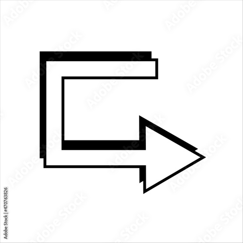 Angular curved arrow icon. White sign. Black shadow effect. Business background. Vector illustration. Stock image. 