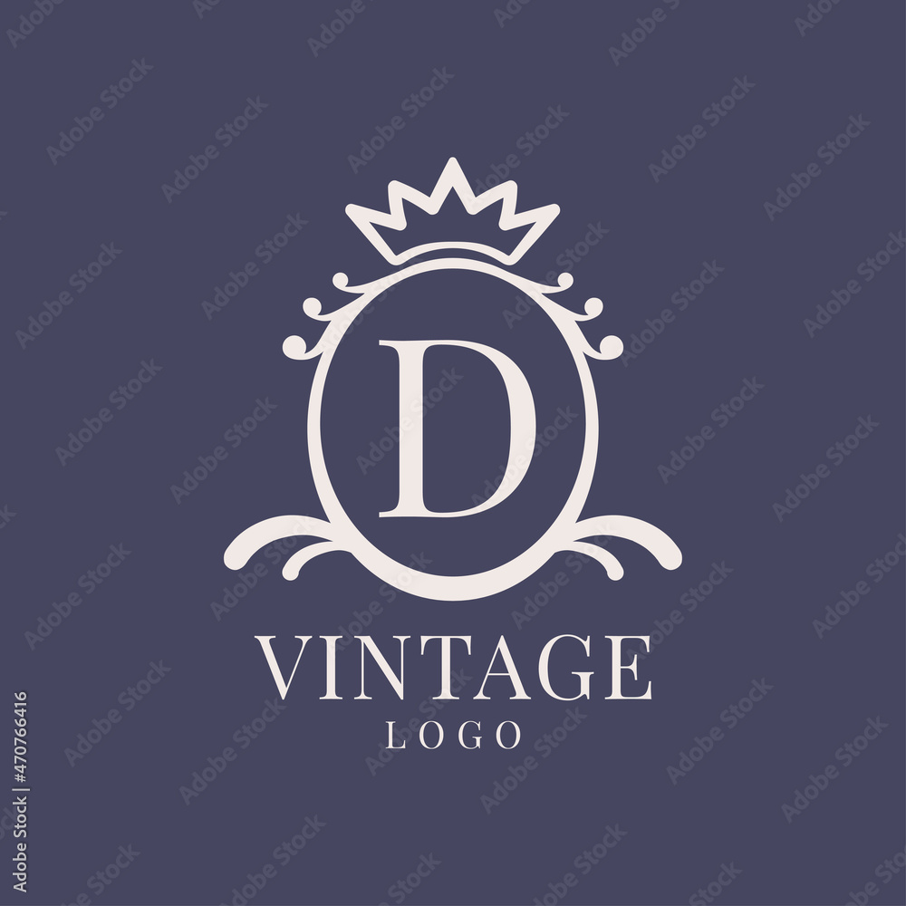 Fototapeta premium letter D vintage logo design for classic beauty product, rustic brand, wedding, spa, salon, hotel