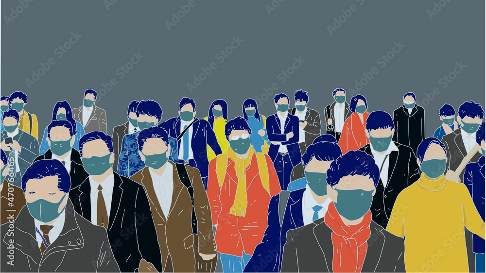 マスクをつけた日本人の群衆 Stock イラスト Adobe Stock マスクをつけた日本人の群衆 Stock イラスト Adobe Stock