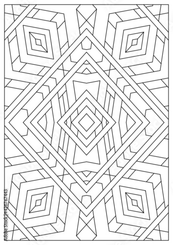 Portrait coloring pages for adults. Abstract illustration in Line Art style. Diamonds geometric composition. Black and white patterns. EPS8 file. Coloring-#387