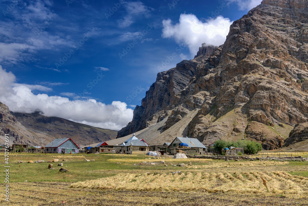Sceneic view of Drass village with blue cloudy sky background , Kargil, Ladakh, Jammu and Kashmir, India