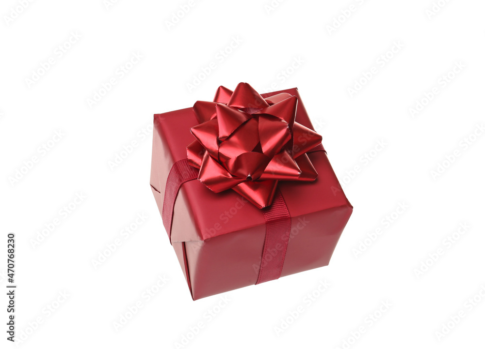 Red gift box with bow isolated on white Red gift box with bow isolated on white