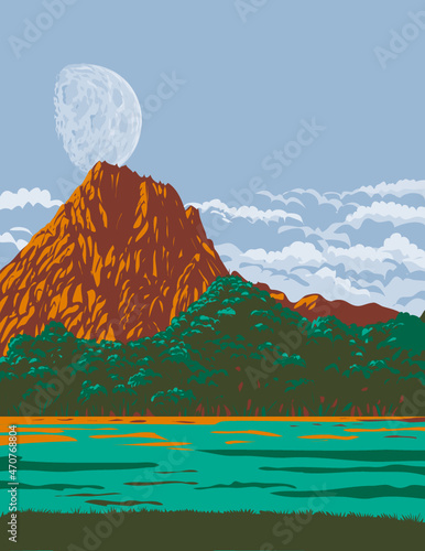 WPA poster art of Spring Mountain Ranch State Park within the Red Rock Canyon National Conservation Area in Nevada, United States of America USA done in works project administration style.
