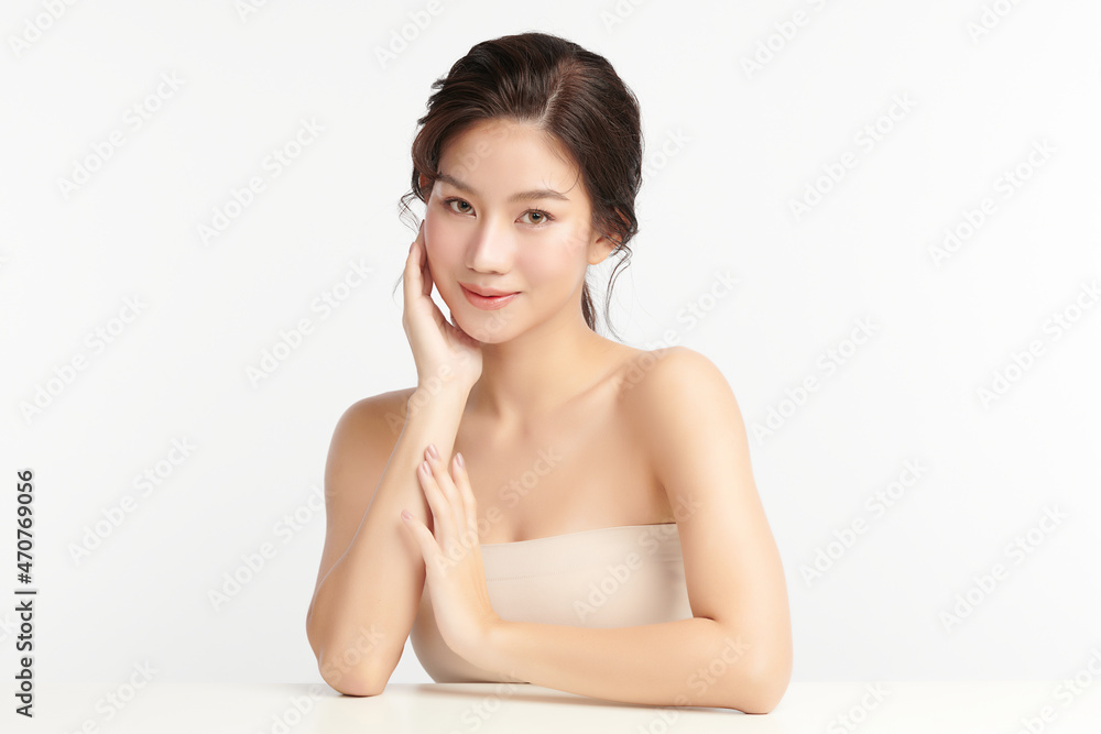 Beautiful young asian woman with clean fresh skin on white background, Face care, Facial treatment, Cosmetology, beauty and spa, Asian women portrait. Beautiful young asian woman with clean fresh skin on white background, Face care, Facial treatment, Cosmetology, beauty and spa, Asian women portrait.