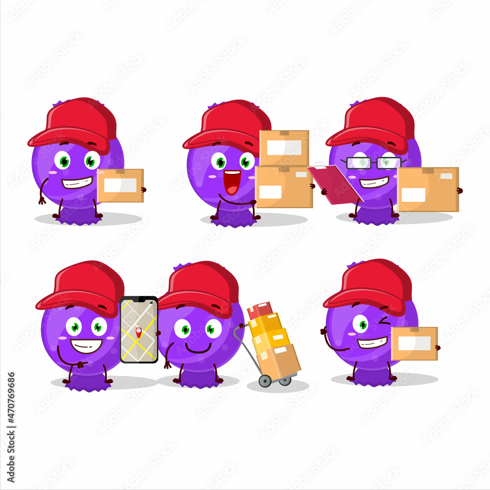 Cartoon character design of blue candy wrap working as a courier Cartoon character design of blue candy wrap working as a courier