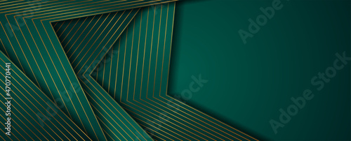 Turquoise abstract background with golden linear pattern. Art deco ornament vector banner design