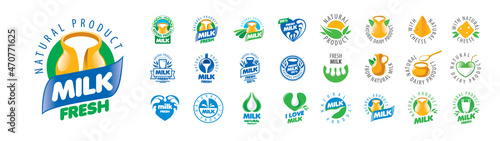 A set of vector Milk logos on a white background