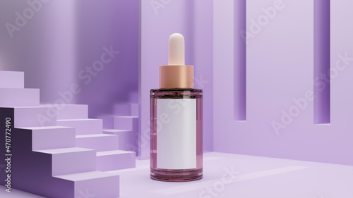 Face serum bottle stand on purple abstract background. beauty product