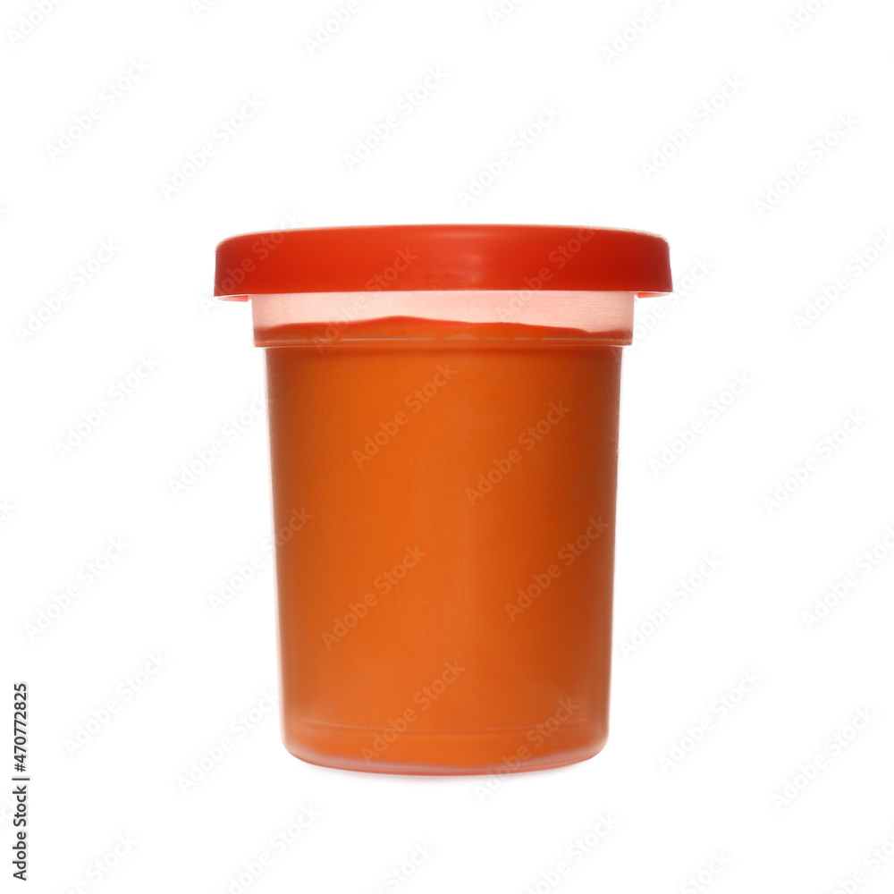 Plastic container with color play dough isolated on white Plastic container with color play dough isolated on white