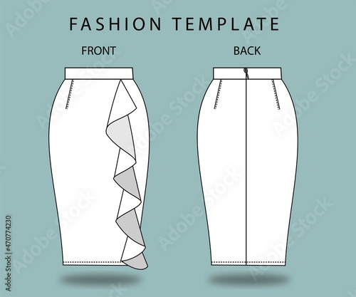 skirt front and back view. fashion flat sketch template