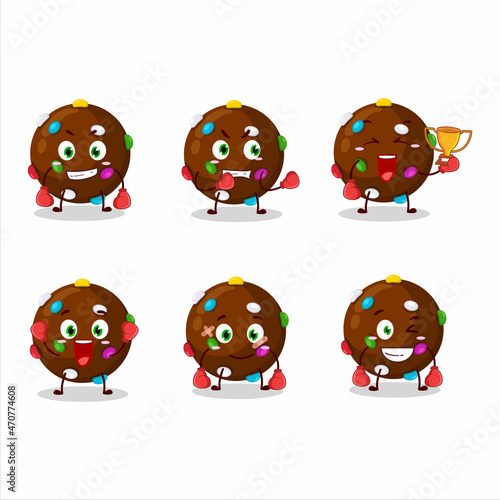 Fototapeta Naklejka Na Ścianę i Meble -  A sporty chocolate candy boxing athlete cartoon mascot design