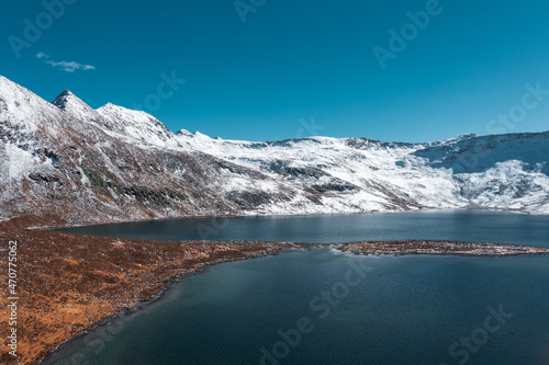 lake in the snow mountains