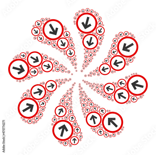 Inside direction icon explosion burst turbine fireworks shape. Turbine burst organized using random inside direction items.