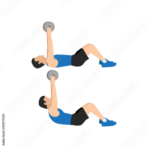 Man doing Resistance. Weighted crunches exercise. Flat vector illustration isolated on white background. workout character set