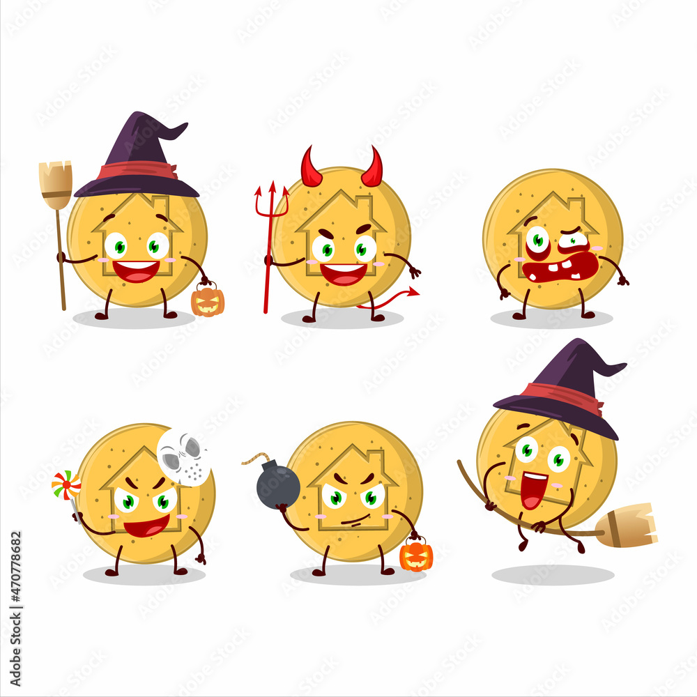 Halloween expression emoticons with cartoon character of dalgona candy house Halloween expression emoticons with cartoon character of dalgona candy house