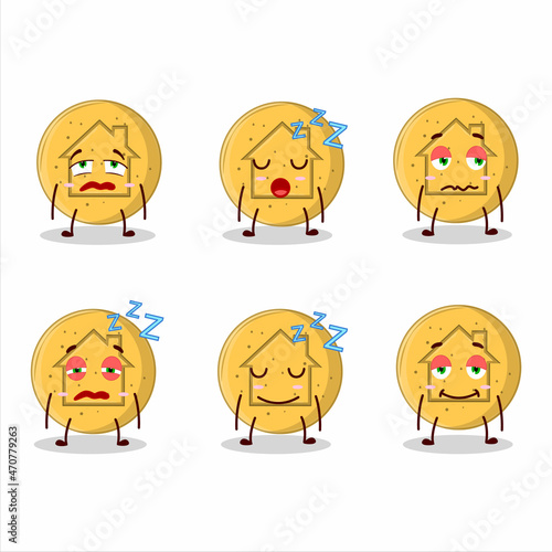 Cartoon character of dalgona candy house with sleepy expression