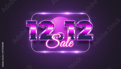 12.12 Shopping Sale Banner Background. 12 December Sale Poster or Flyer Template in Glowing Neon Effect. Vector Illustration