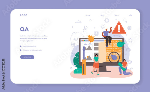 Software tester web banner or landing page. Application or website
