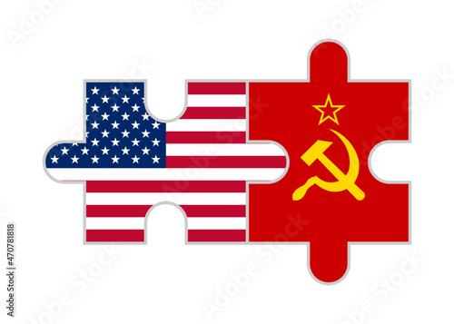 puzzle pieces of usa and soviet union flags. vector illustration isolated on white background