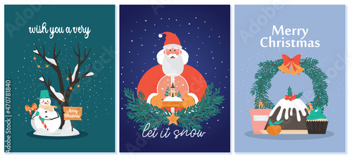 Poster or postcard for christmas celebration set. Holiday season card