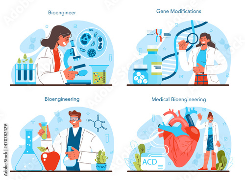 Bioengineering concept set. Biotechnology, gene therapy and research. © inspiring.team
