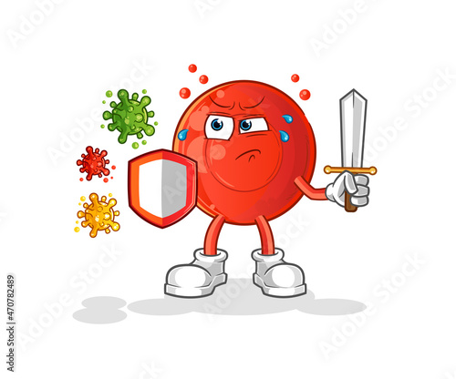 blood cell against viruses cartoon. cartoon mascot vector