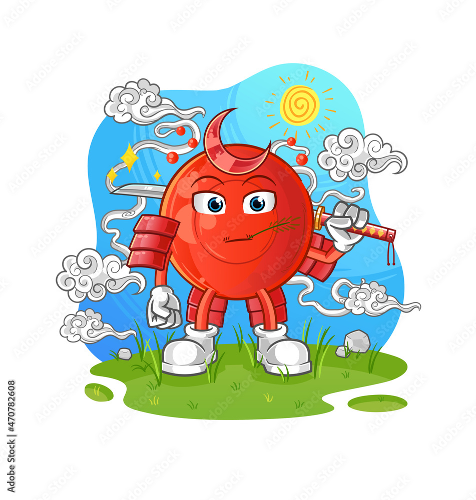 Naklejka premium blood cell samurai cartoon. cartoon mascot vector