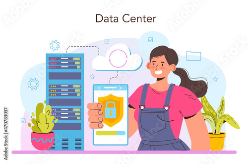 Data base administrator concept. Manager working at data center.